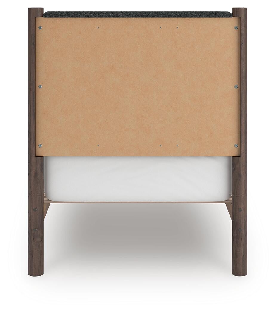 Pamytta Twin Upholstered Panel Platform Bed, Dresser and Mirror