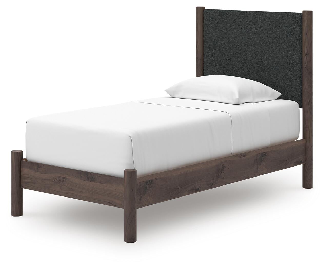 Pamytta Twin Upholstered Panel Platform Bed, Dresser and Mirror