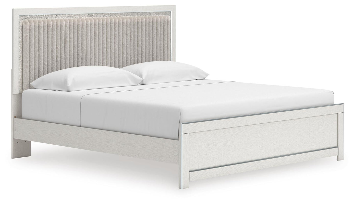 Zuraleus King Upholstered Panel Platform Bed, Dresser, Mirror and Nightstand