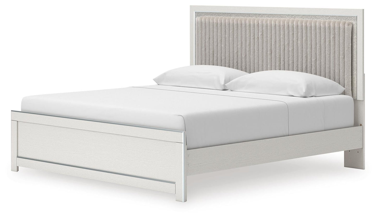 Zuraleus King Upholstered Panel Platform Bed, Dresser, Mirror and Nightstand