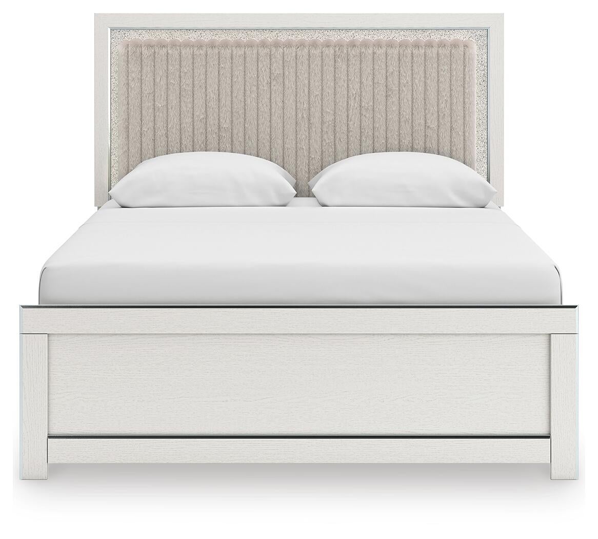 Zuraleus Queen Upholstered Panel Platform Bed, Dresser, Mirror and Nightstand