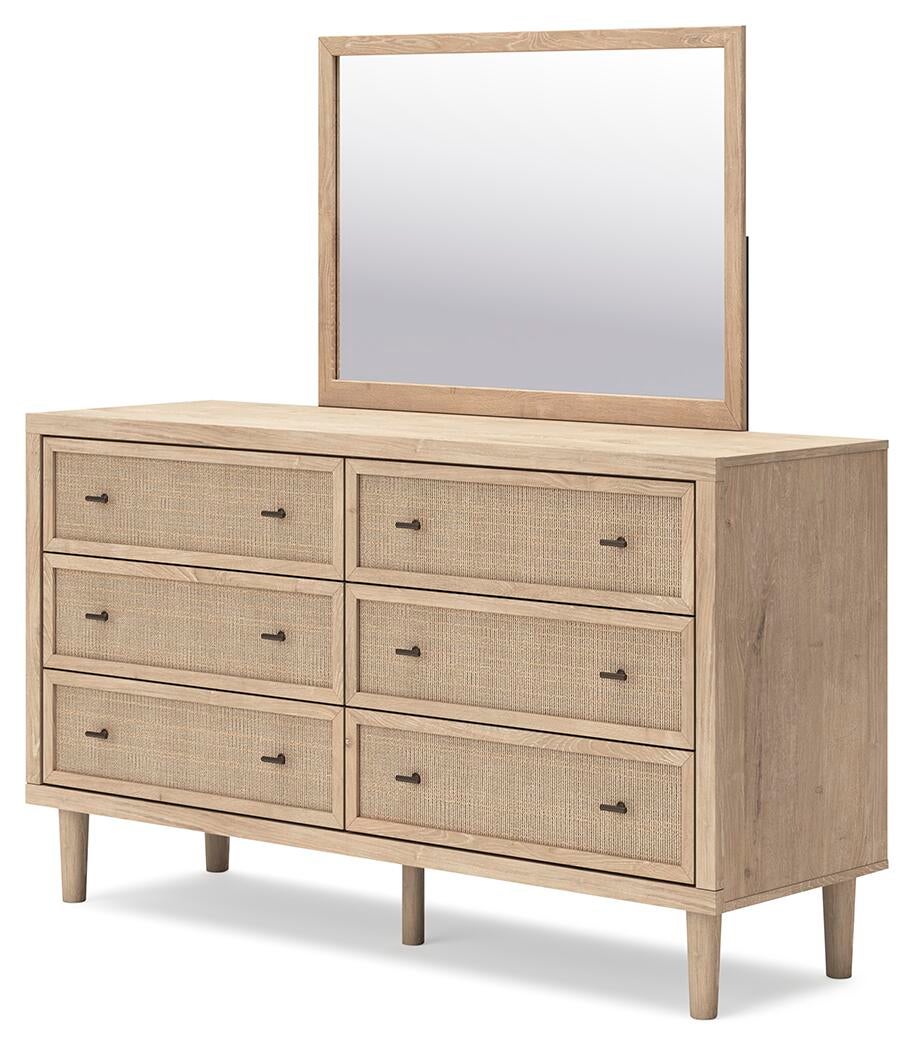 Cielden Full Upholstered Bed with Roll Slats, Dresser, Mirror and Nightstand