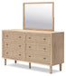 Cielden Full Upholstered Bed with Roll Slats, Dresser, Mirror and Nightstand