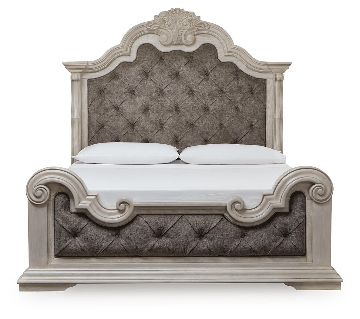 Bruchandi King Upholstered Panel Bed with Mirrored Dresser