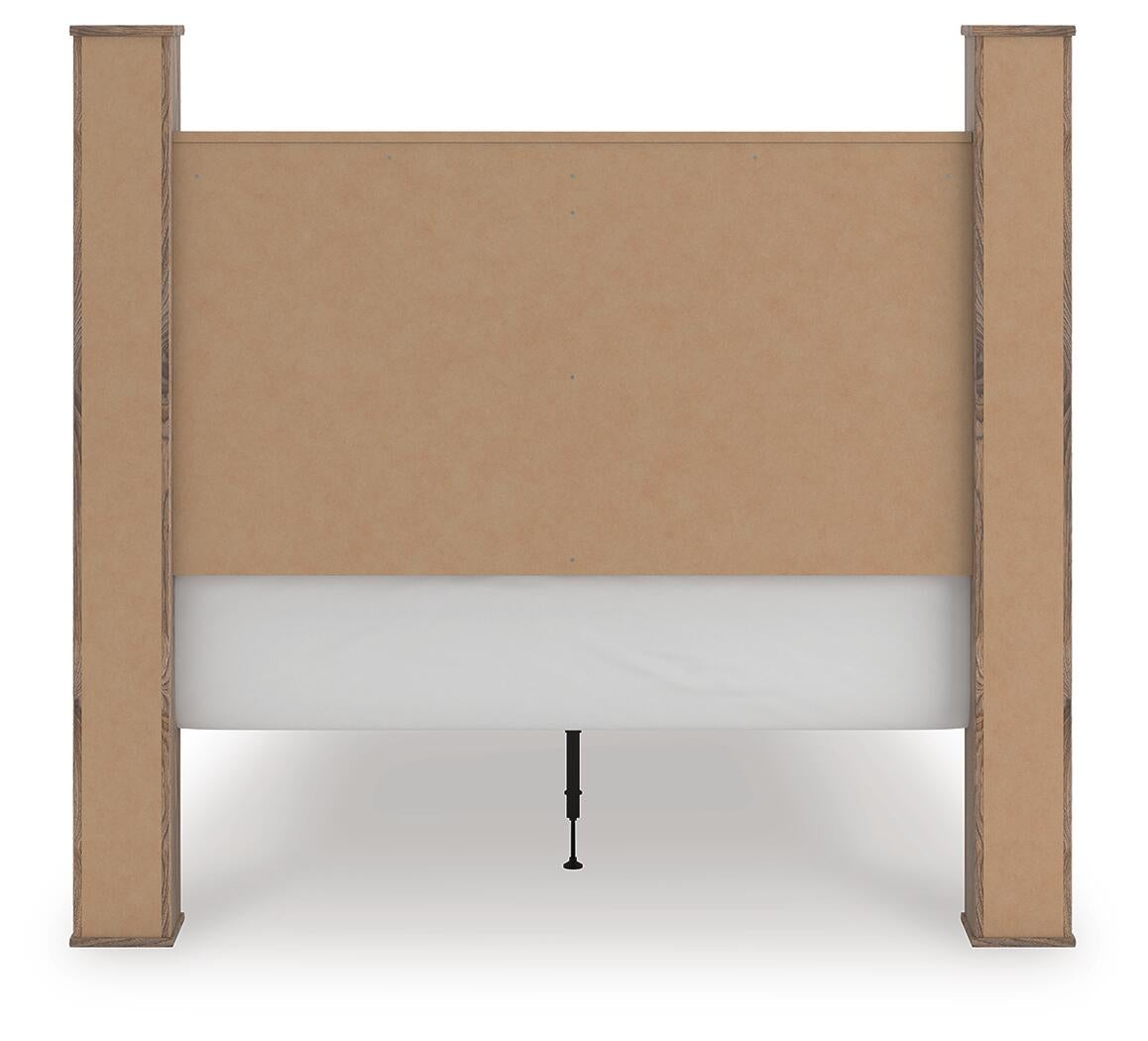 Rusticott Queen Poster Bed with Mirrored Dresser and Nightstand