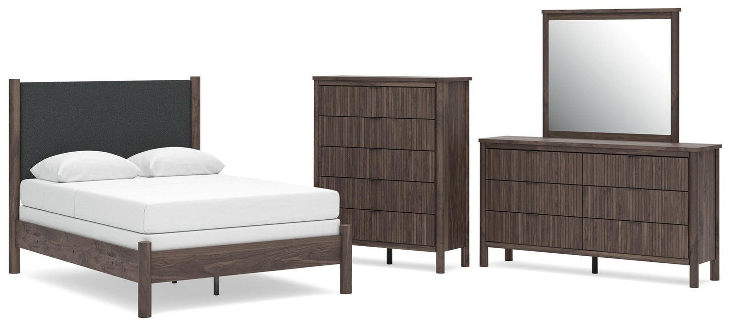 Pamytta Full Upholstered Panel Bed, Dresser and Mirror