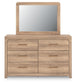 Kinlanni King Upholstered Panel Bed, Dresser and Mirror