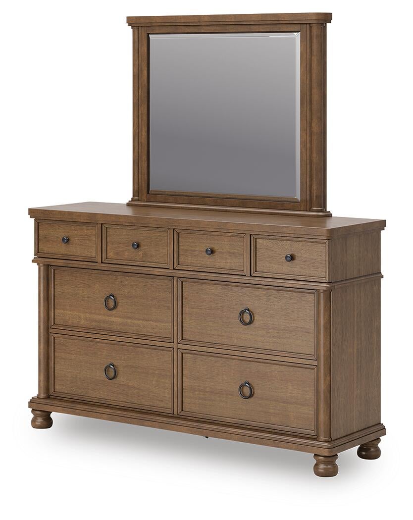 Rowlenstown Queen Poster Bed with Mirrored Dresser