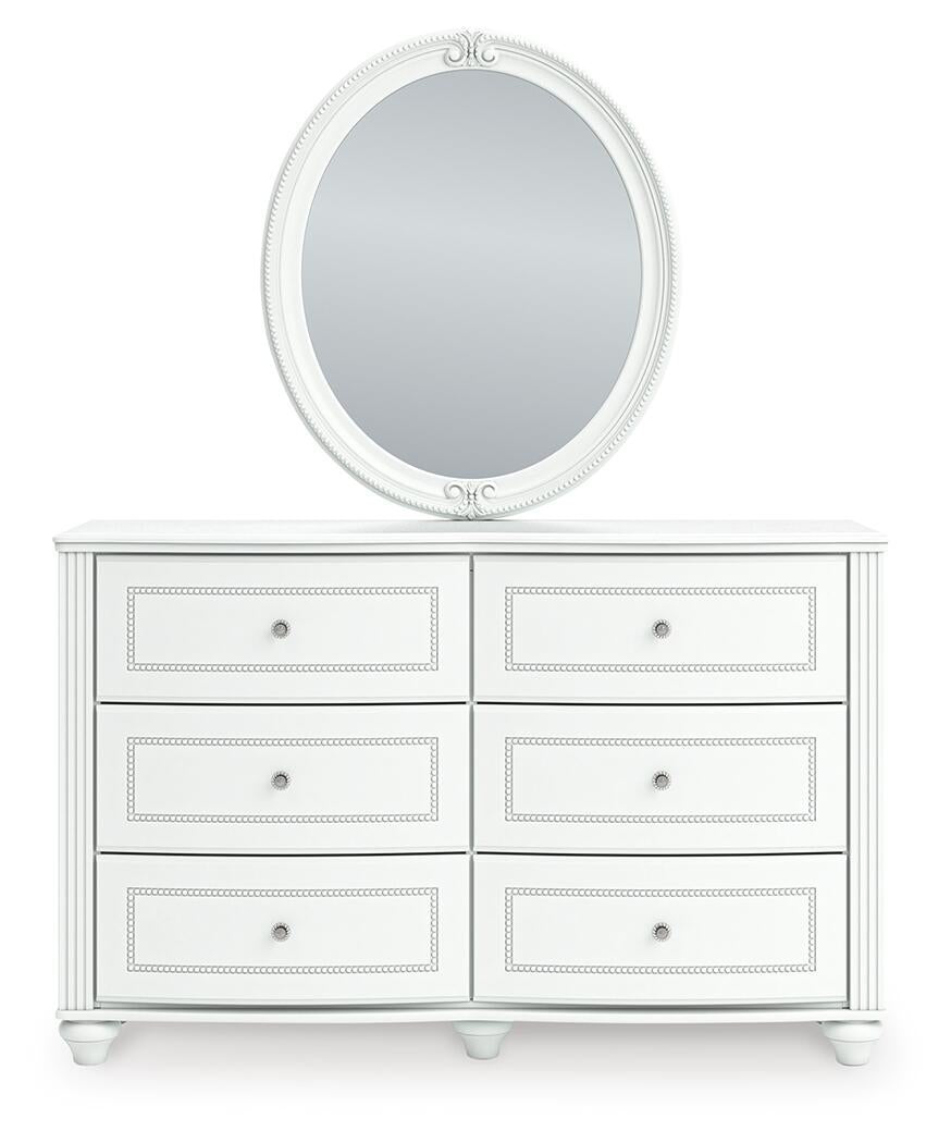Kozlani Full Upholstered Panel Bed, Dresser and Mirror