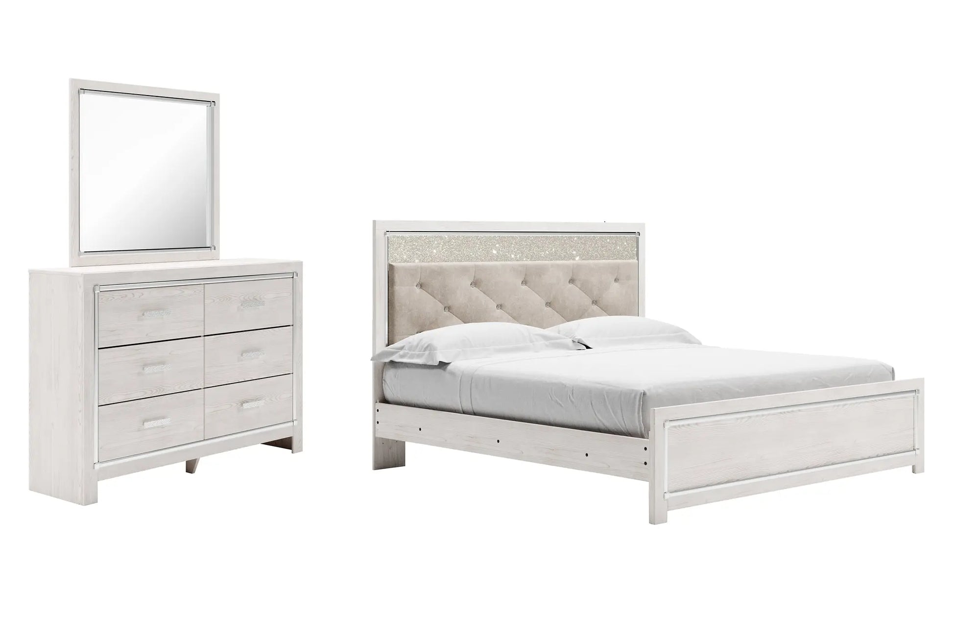 Altyra King Panel Bed with Mirrored Dresser - Premier Furniture & Mattress