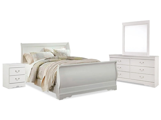 Anarasia Queen Sleigh Bed with Mirrored Dresser and Nightstand Premier Furniture & Mattress
