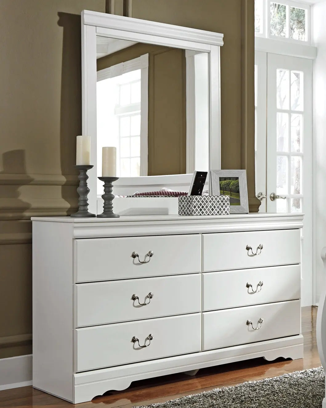 Anarasia Queen Sleigh Bed with Mirrored Dresser and Nightstand Premier Furniture & Mattress