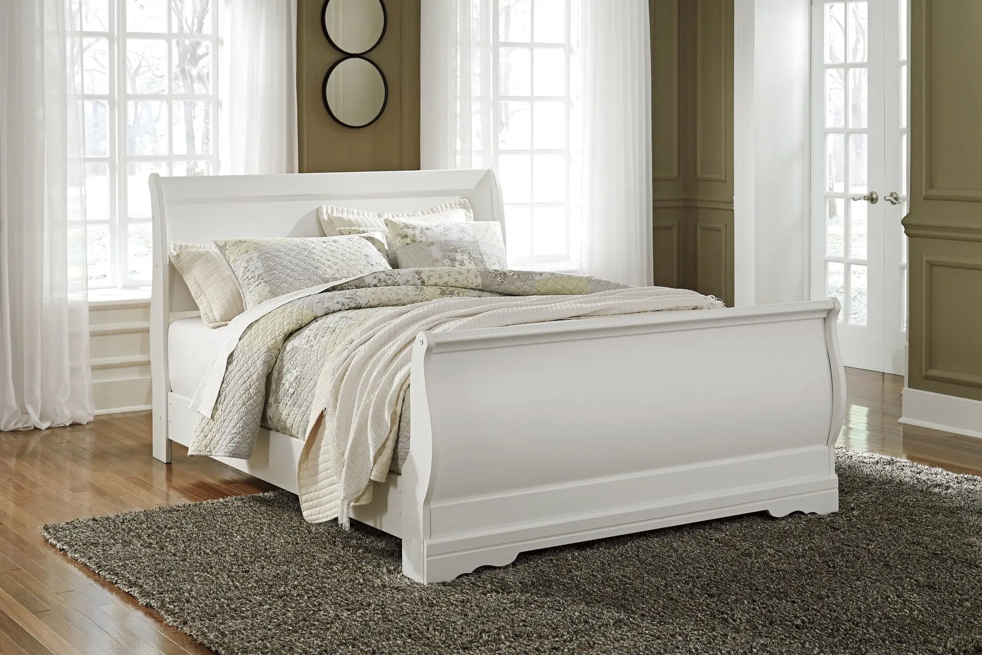Anarasia Queen Sleigh Bed with Mirrored Dresser and Nightstand Premier Furniture & Mattress