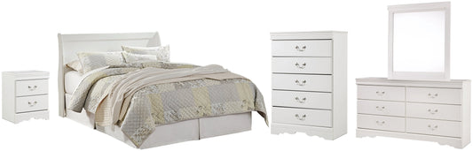 Anarasia Queen Sleigh Headboard with Mirrored Dresser, Chest and Nightstand Premier Furniture & Mattress