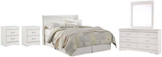 Anarasia Queen Sleigh Headboard with Mirrored Dresser and 2 Nightstands Premier Furniture & Mattress