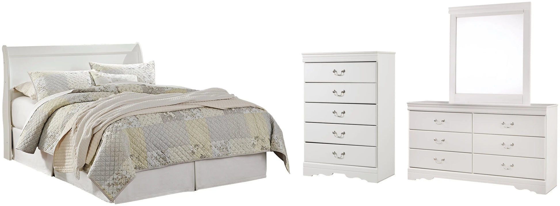 Anarasia Queen Sleigh Headboard with Mirrored Dresser and Chest - Premier Furniture & Mattress