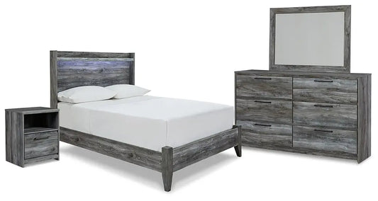 Baystorm Full Panel Bed with Mirrored Dresser and Nightstand Premier Furniture & Mattress