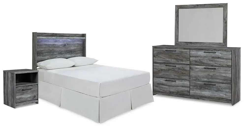 Baystorm Full Panel Headboard with Mirrored Dresser and Nightstand Premier Furniture & Mattress