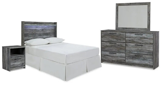 Baystorm Full Panel Headboard with Mirrored Dresser and Nightstand Premier Furniture & Mattress