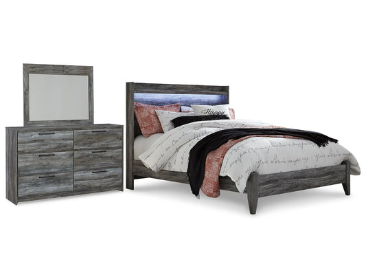 Baystorm Queen Panel Bed with Mirrored Dresser Premier Furniture & Mattress