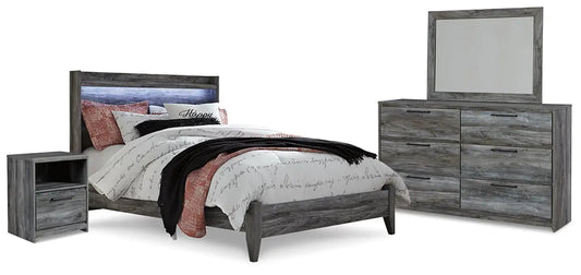 Baystorm Queen Panel Bed with Mirrored Dresser and Nightstand - Premier Furniture & Mattress