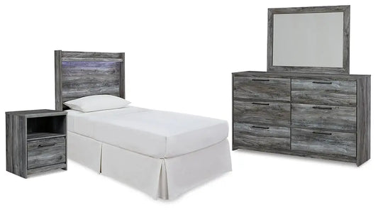 Baystorm Twin Panel Headboard with Mirrored Dresser and Nightstand Premier Furniture & Mattress