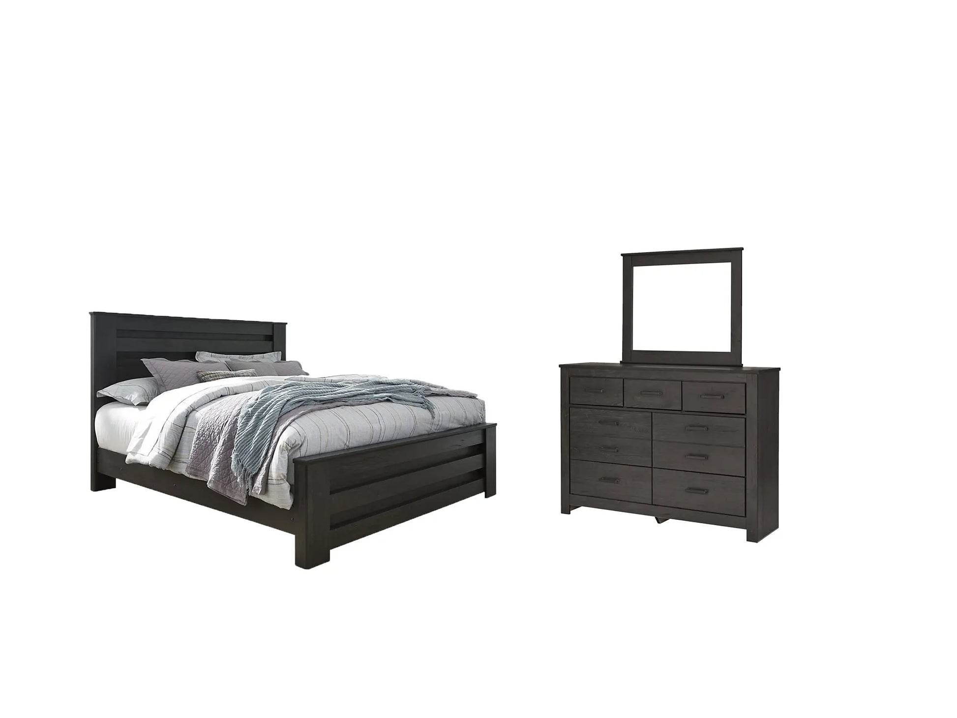 Brinxton King Panel Bed with Mirrored Dresser - Premier Furniture & Mattress