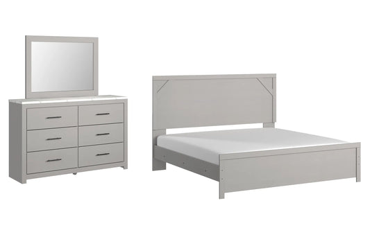 Cottonburg King Panel Bed with Mirrored Dresser Premier Furniture & Mattress