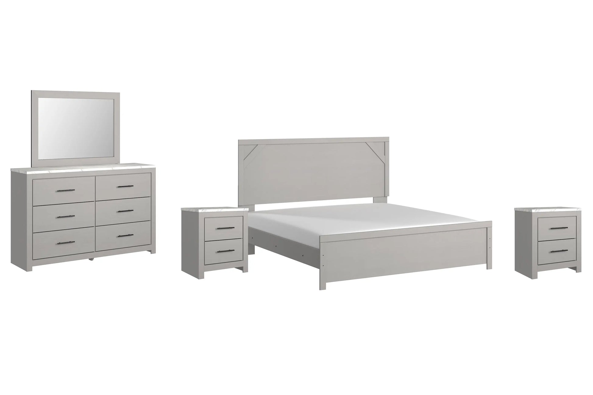 Cottonburg King Panel Bed with Mirrored Dresser and 2 Nightstands Premier Furniture & Mattress