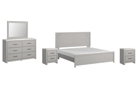 Cottonburg King Panel Bed with Mirrored Dresser and 2 Nightstands Premier Furniture & Mattress