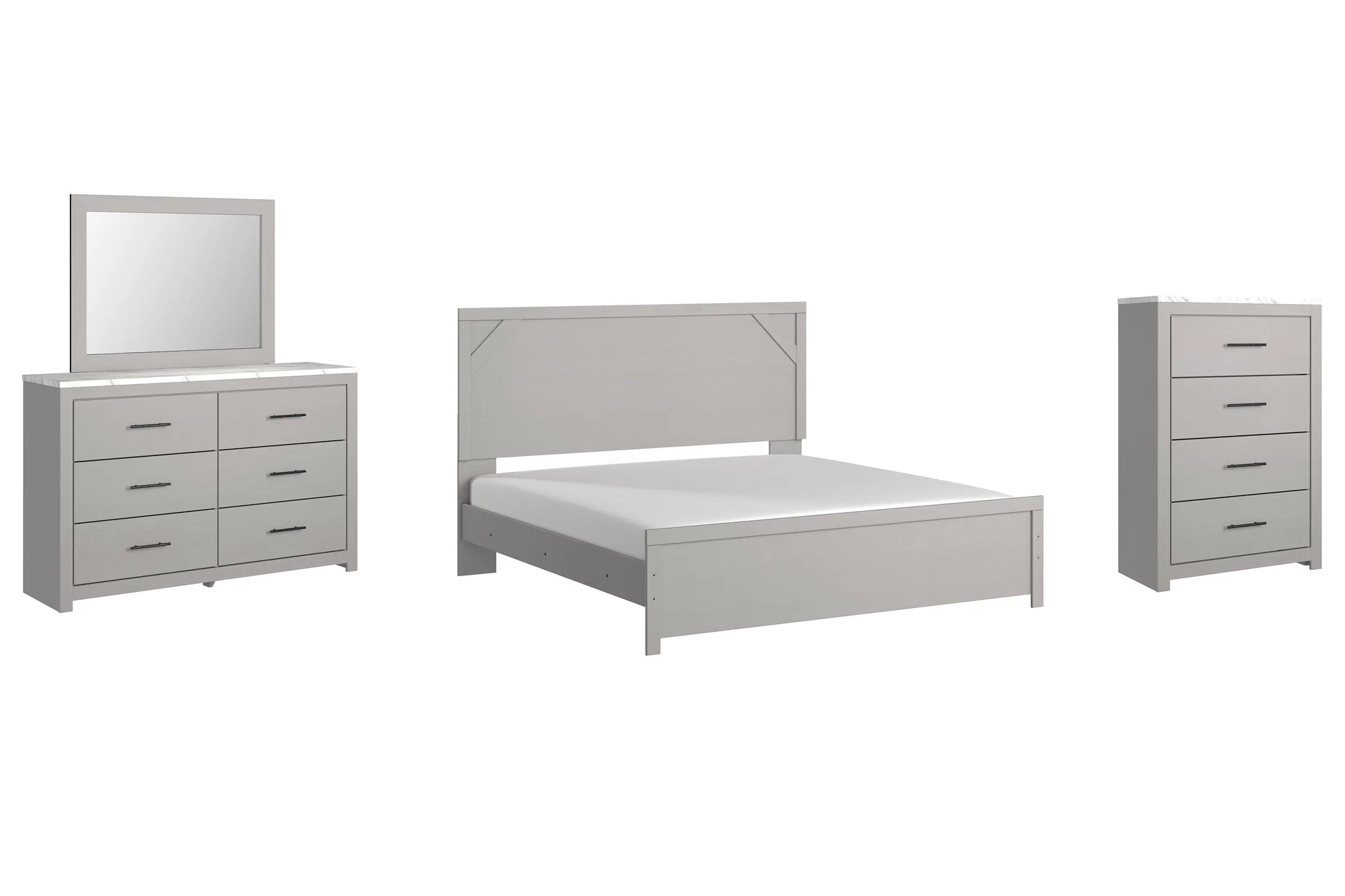 Cottonburg King Panel Bed with Mirrored Dresser and Chest Premier Furniture & Mattress