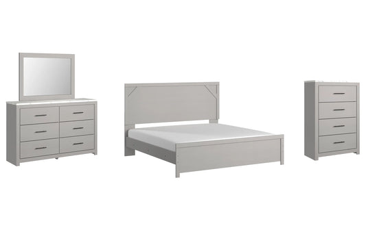 Cottonburg King Panel Bed with Mirrored Dresser and Chest Premier Furniture & Mattress