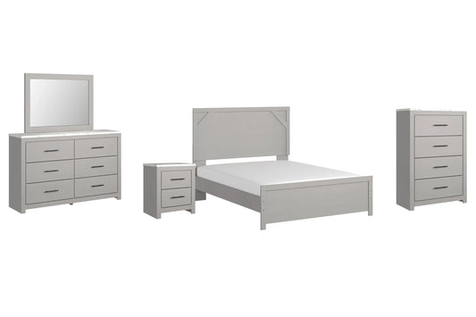 Cottonburg Queen Panel Bed with Mirrored Dresser, Chest and Nightstand Premier Furniture & Mattress