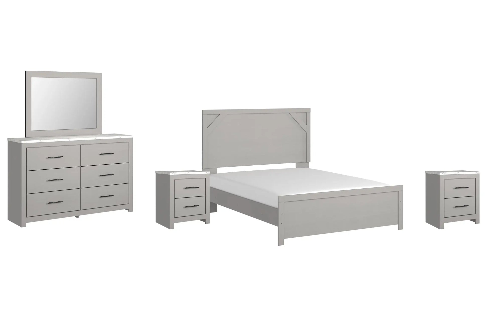 Cottonburg Queen Panel Bed with Mirrored Dresser and 2 Nightstands Premier Furniture & Mattress