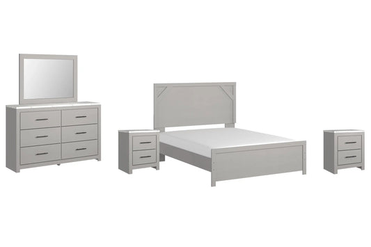 Cottonburg Queen Panel Bed with Mirrored Dresser and 2 Nightstands Premier Furniture & Mattress