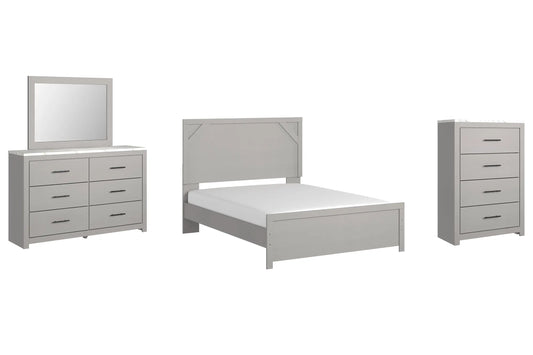 Cottonburg Queen Panel Bed with Mirrored Dresser and Chest Premier Furniture & Mattress