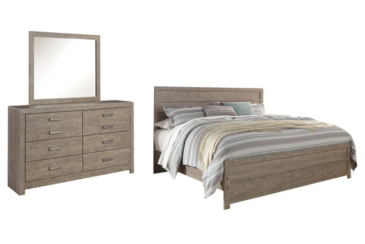 Culverbach King Panel Bed with Mirrored Dresser Premier Furniture & Mattress