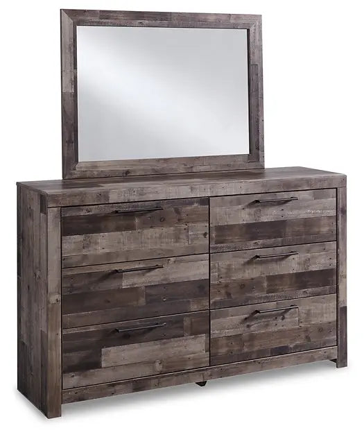 Derekson King Panel Bed with 2 Storage Drawers with Mirrored Dresser Premier Furniture & Mattress