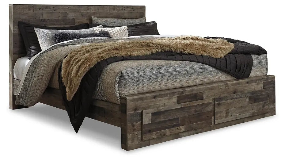 Derekson King Panel Bed with 2 Storage Drawers with Mirrored Dresser Premier Furniture & Mattress