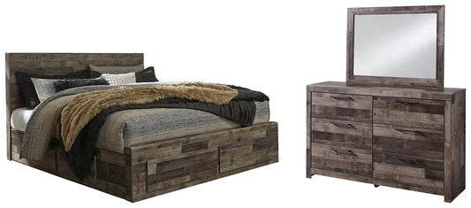 Derekson King Panel Bed with 4 Storage Drawers with Mirrored Dresser Premier Furniture & Mattress