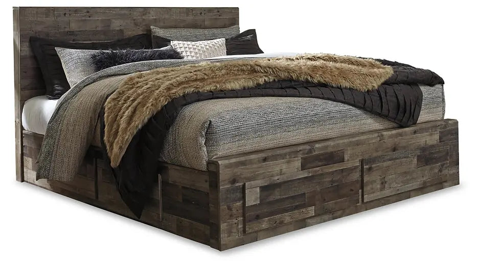 Derekson King Panel Bed with 4 Storage Drawers with Mirrored Dresser Premier Furniture & Mattress
