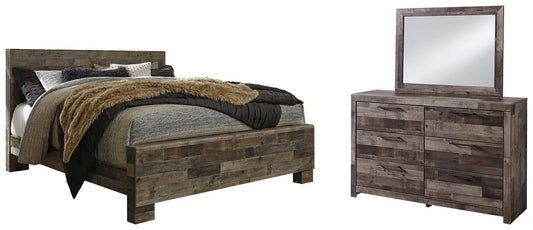 Derekson King Panel Bed with Mirrored Dresser Premier Furniture & Mattress