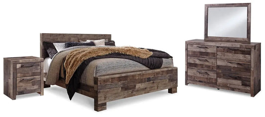 Derekson King Panel Bed with Mirrored Dresser and Nightstand Premier Furniture & Mattress