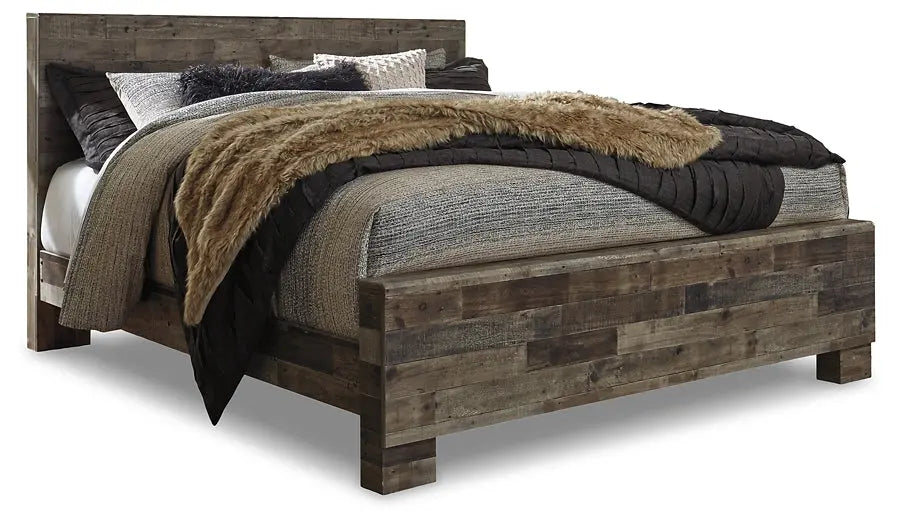 Derekson King Panel Bed with Mirrored Dresser and Nightstand - Premier Furniture & Mattress