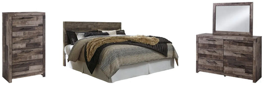 Derekson King Panel Headboard with Mirrored Dresser and Chest Premier Furniture & Mattress