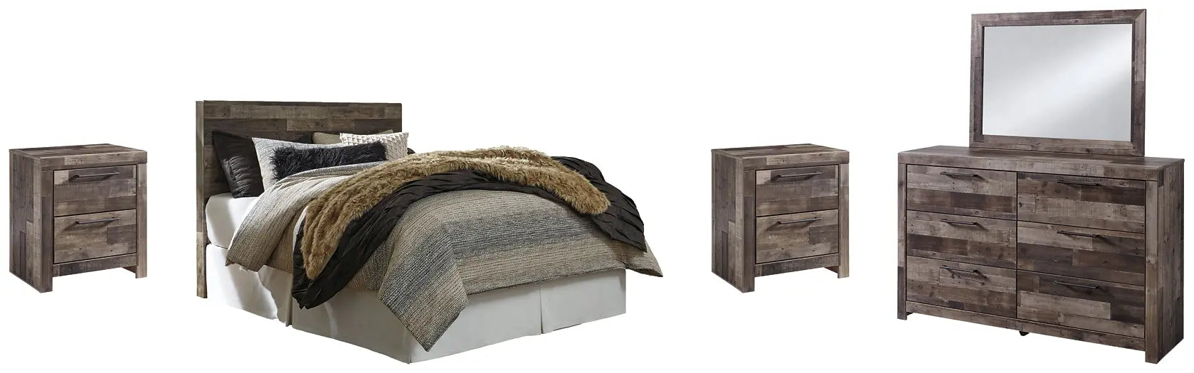 Derekson Queen/Full Panel Headboard with Mirrored Dresser and 2 Nightstands - Premier Furniture & Mattress