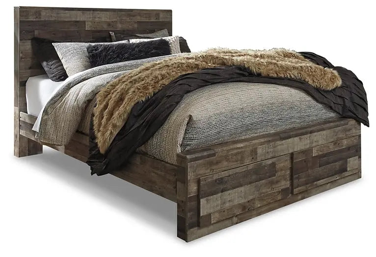 Derekson Queen Panel Bed with 2 Storage Drawers with Mirrored Dresser Premier Furniture & Mattress