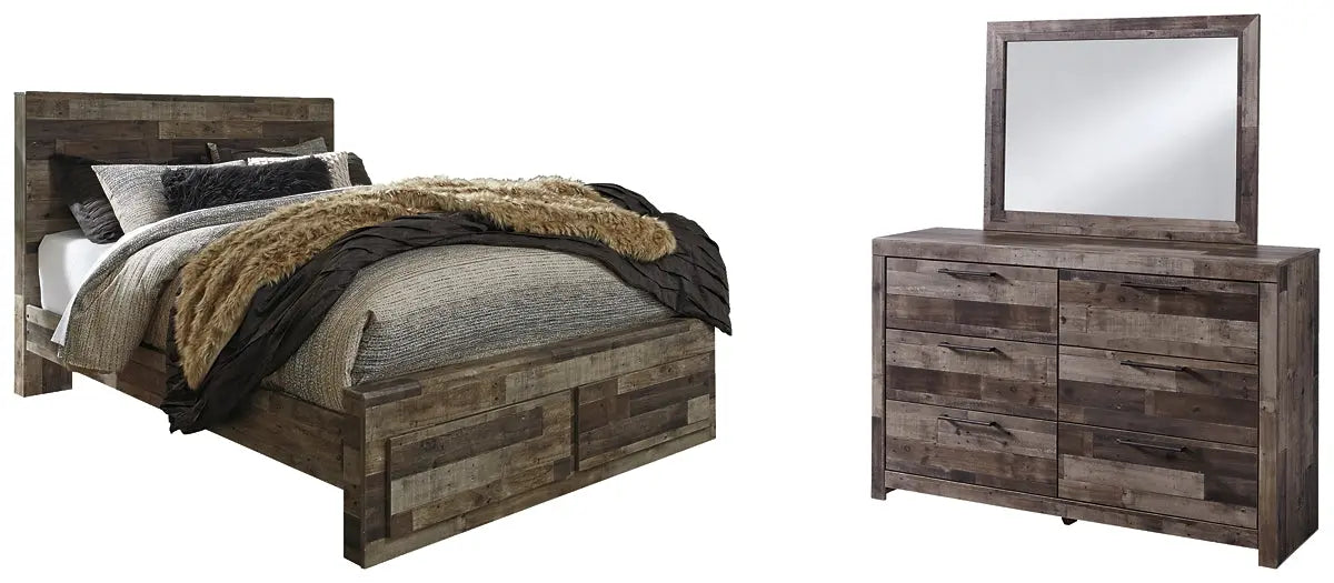 Derekson Queen Panel Bed with 2 Storage Drawers with Mirrored Dresser Premier Furniture & Mattress