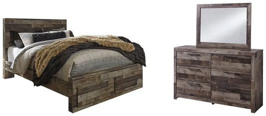 Derekson Queen Panel Bed with 2 Storage Drawers with Mirrored Dresser Premier Furniture & Mattress