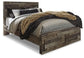 Derekson Queen Panel Bed with 2 Storage Drawers with Mirrored Dresser and Chest Premier Furniture & Mattress